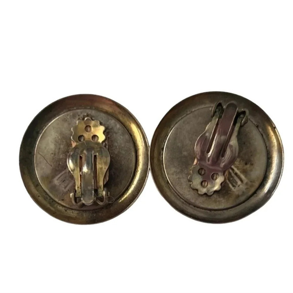 MEDEVIL VINTAGE BLACK ENAMEL GOLD PLATED EARRINGS - Picture 2 of 5